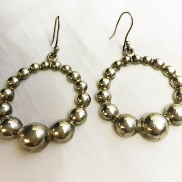 MEXICO Vintage Sterling Silver Ball Hoop Earrings - Picture 1 of 4